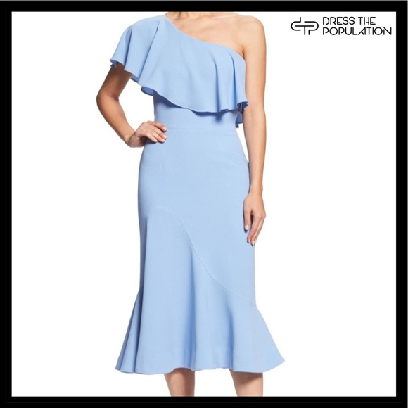 Dress the Population Dresses & Skirts - DRESS THE POPULATION ONE SHOULDER MIDI DRESS
